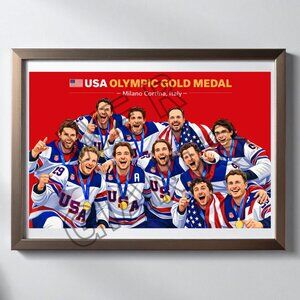 USA Olympic Gold Medal 2026 Milano Cortina Hockey Team Poster Print 17x11